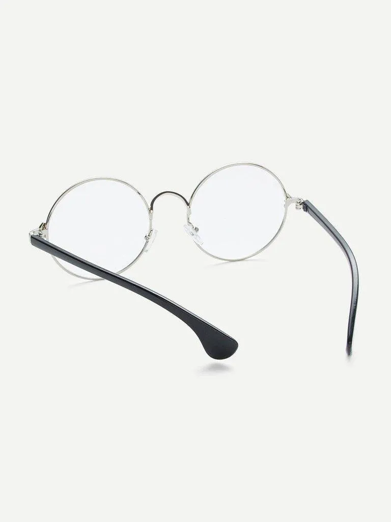 Silver Frame Black Arm Clear Lens Glasses