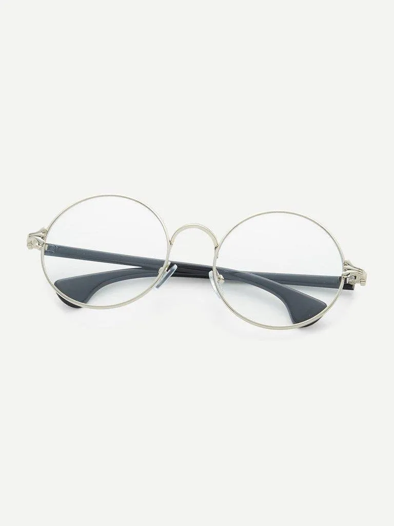 Silver Frame Black Arm Clear Lens Glasses