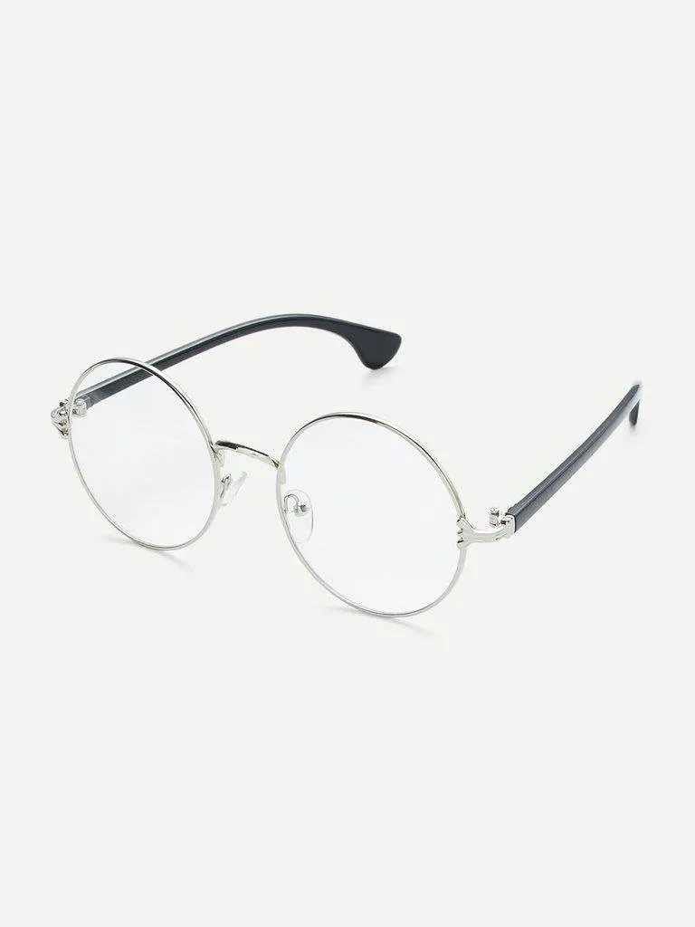 Silver Frame Black Arm Clear Lens Glasses