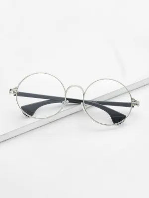 Silver Frame Black Arm Clear Lens Glasses