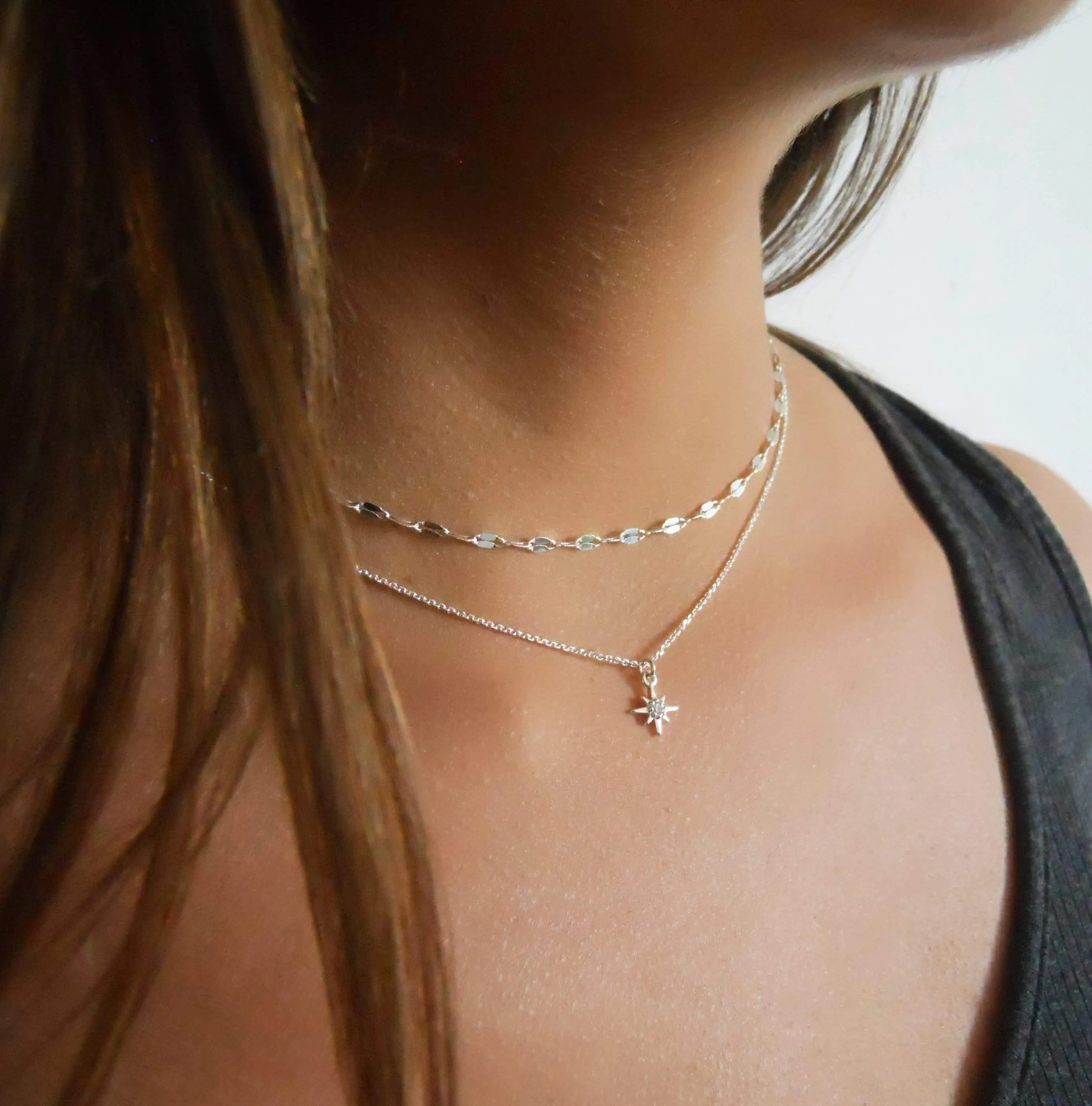 Silver North Star Necklace and Chain Choker - Set Of 2 Necklaces