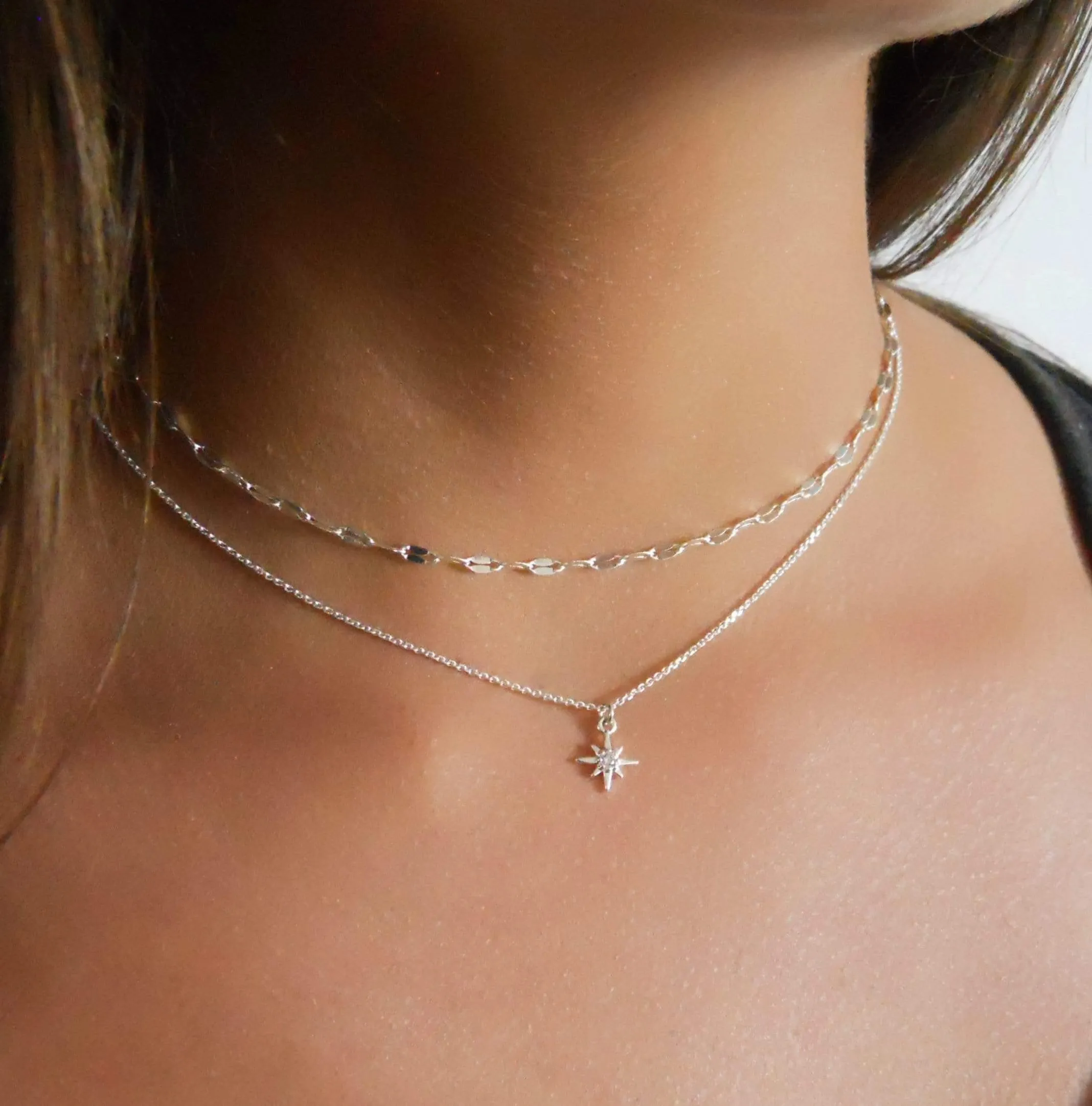 Silver North Star Necklace and Chain Choker - Set Of 2 Necklaces