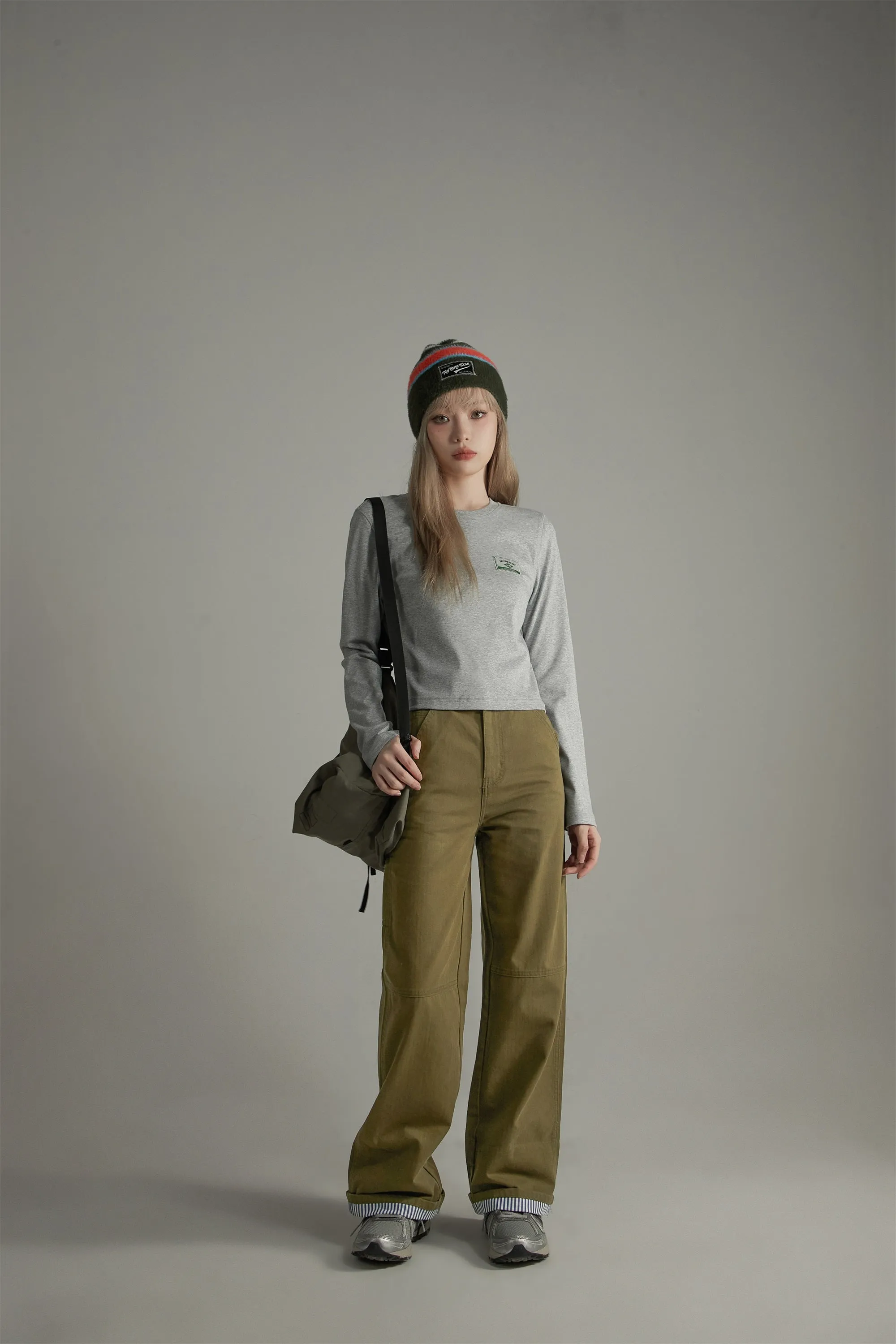 Simple High-Waisted Straight Khaki Pants