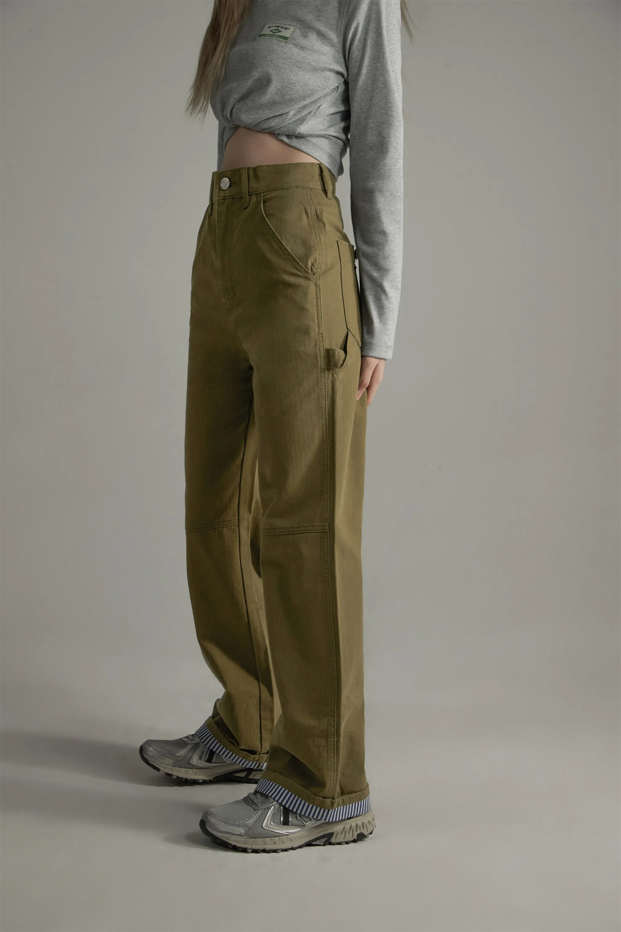 Simple High-Waisted Straight Khaki Pants
