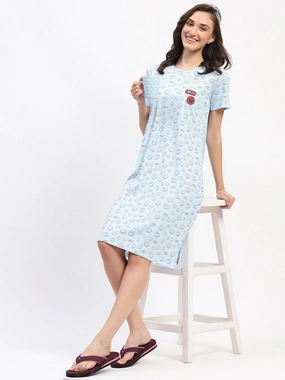 Layering-Piece mSECRET Sky Blue Smiley Print Short-Sleeve Cotton Nightdress