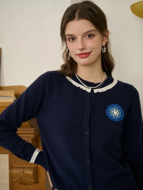 Biodegradable Fabric ??Final Sale??Faye Women's Embroidered Color-Block Round Neck Cardigan
