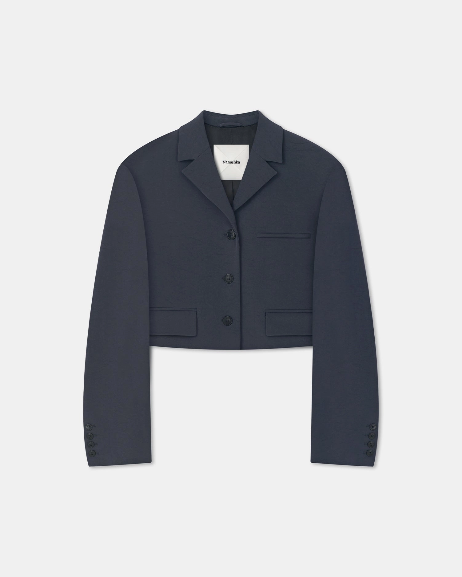 Sinead - Cropped Paper Jersey Blazer - Dusty Blue floral