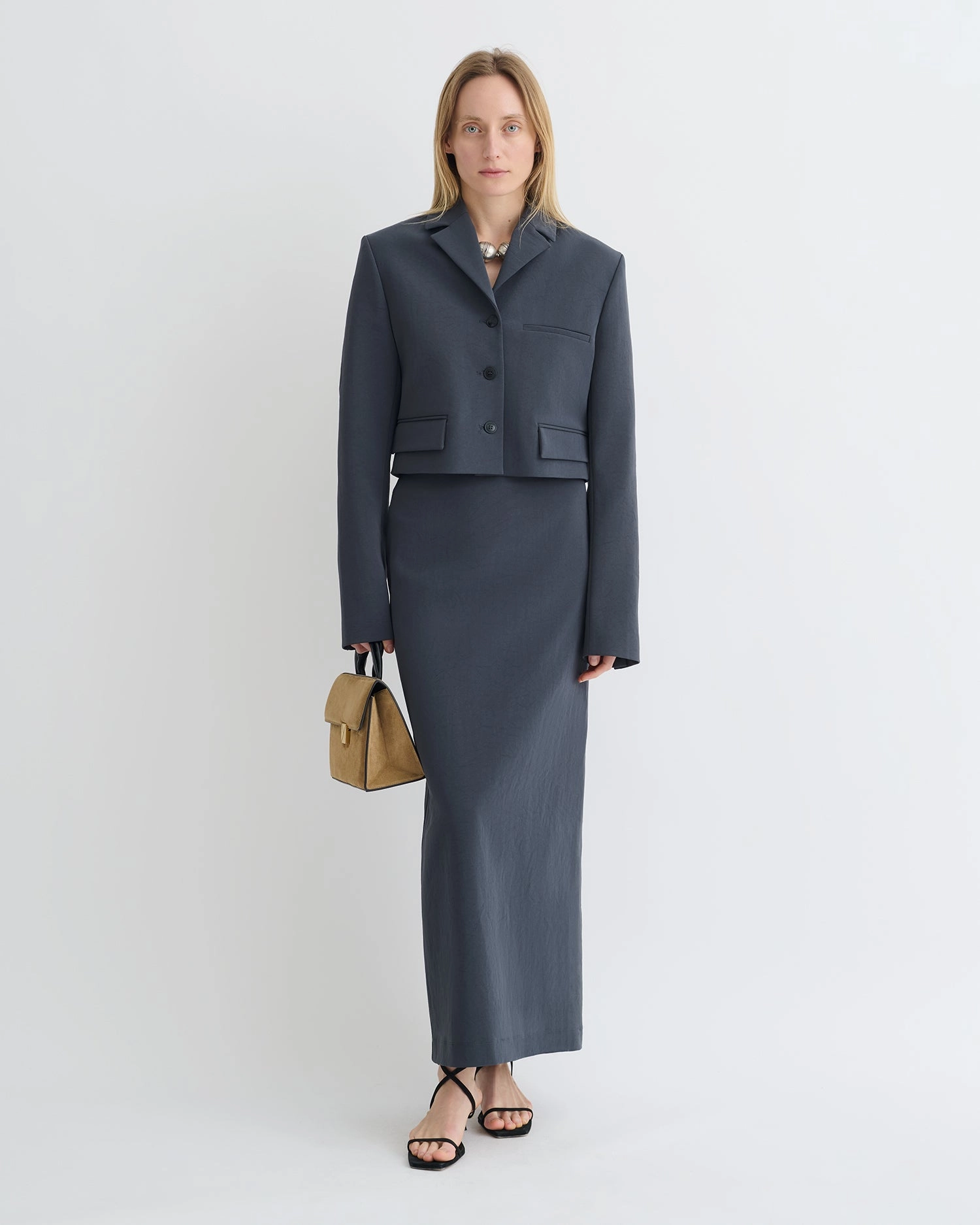 Sinead - Cropped Paper Jersey Blazer - Dusty Blue Non-irritating