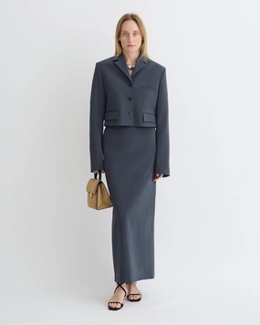 Sinead - Cropped Paper Jersey Blazer - Dusty Blue ReinforcedHemTech Striped