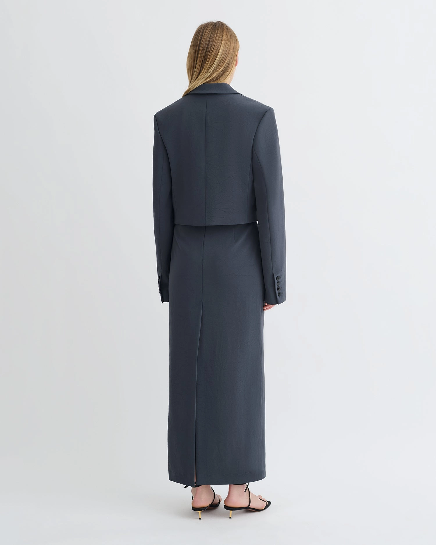 Sinead - Cropped Paper Jersey Blazer - Dusty Blue Running Gear