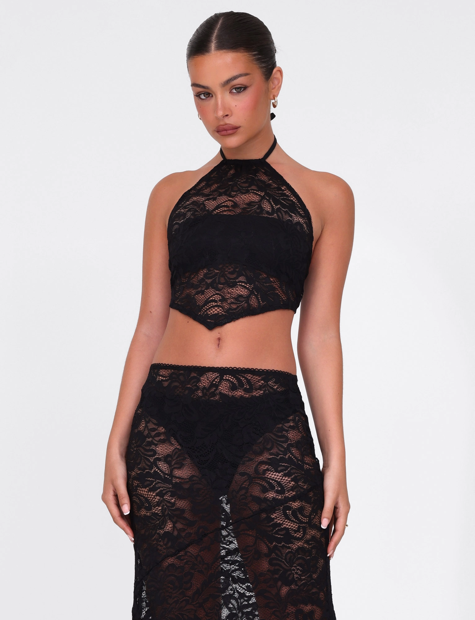 SIYA LACE TOP - BLACK : LACE : BLACK LACE LaserCutVents HighElasticity Thread