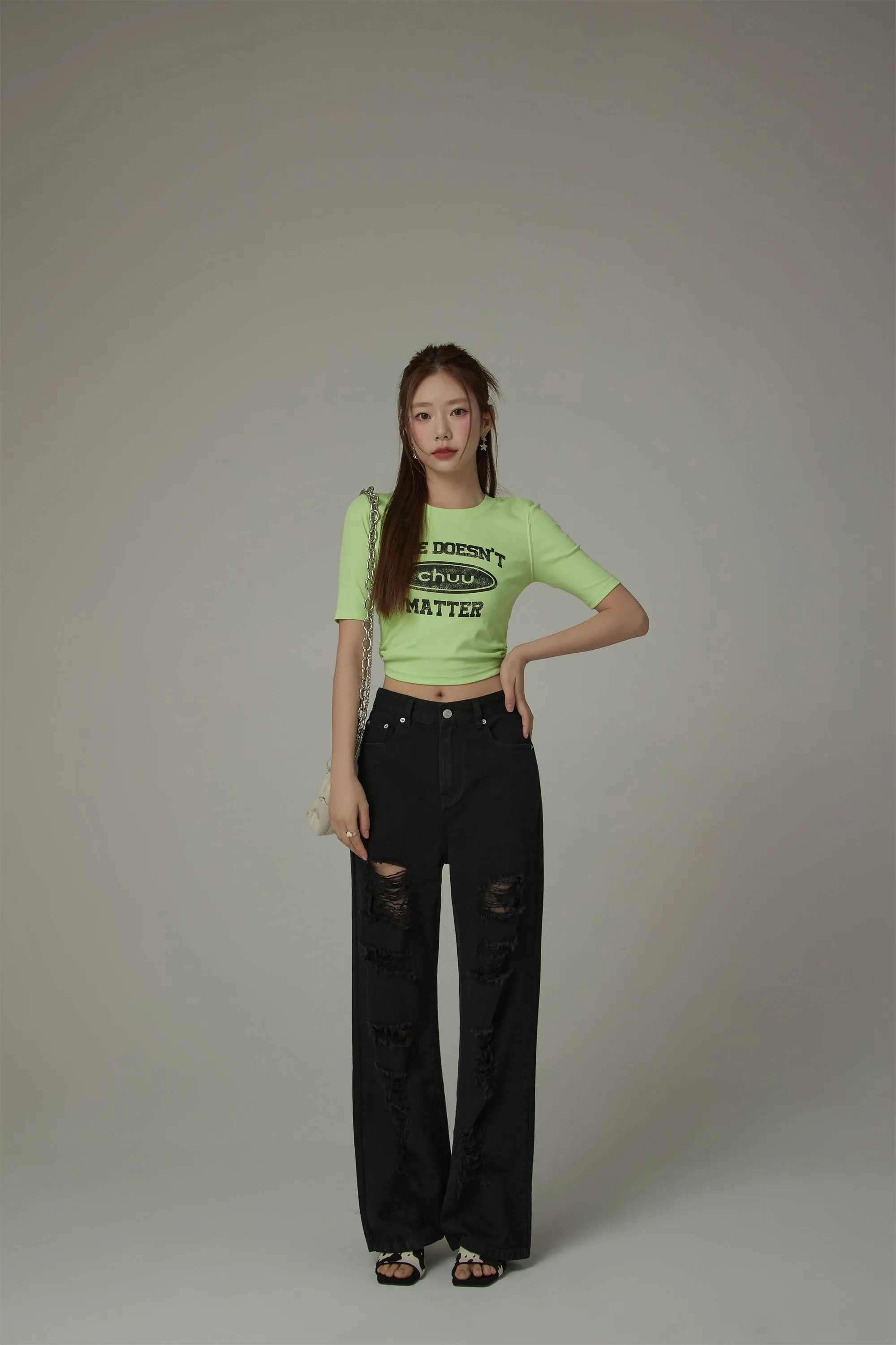 Size Doesnt Matter Back Cut Out Cropped T-Shirt