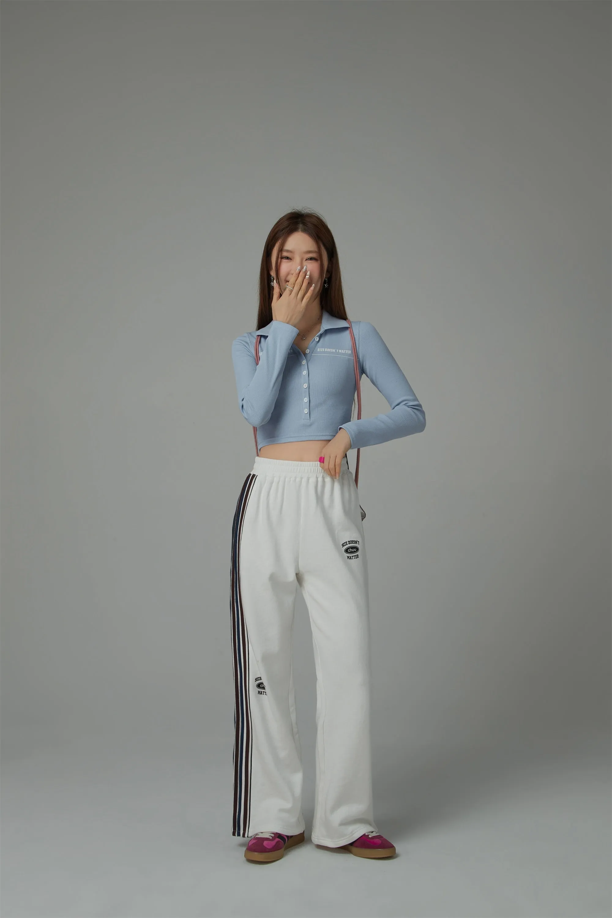 Size Doesnt Matter Collar Button Cropped T-Shirt