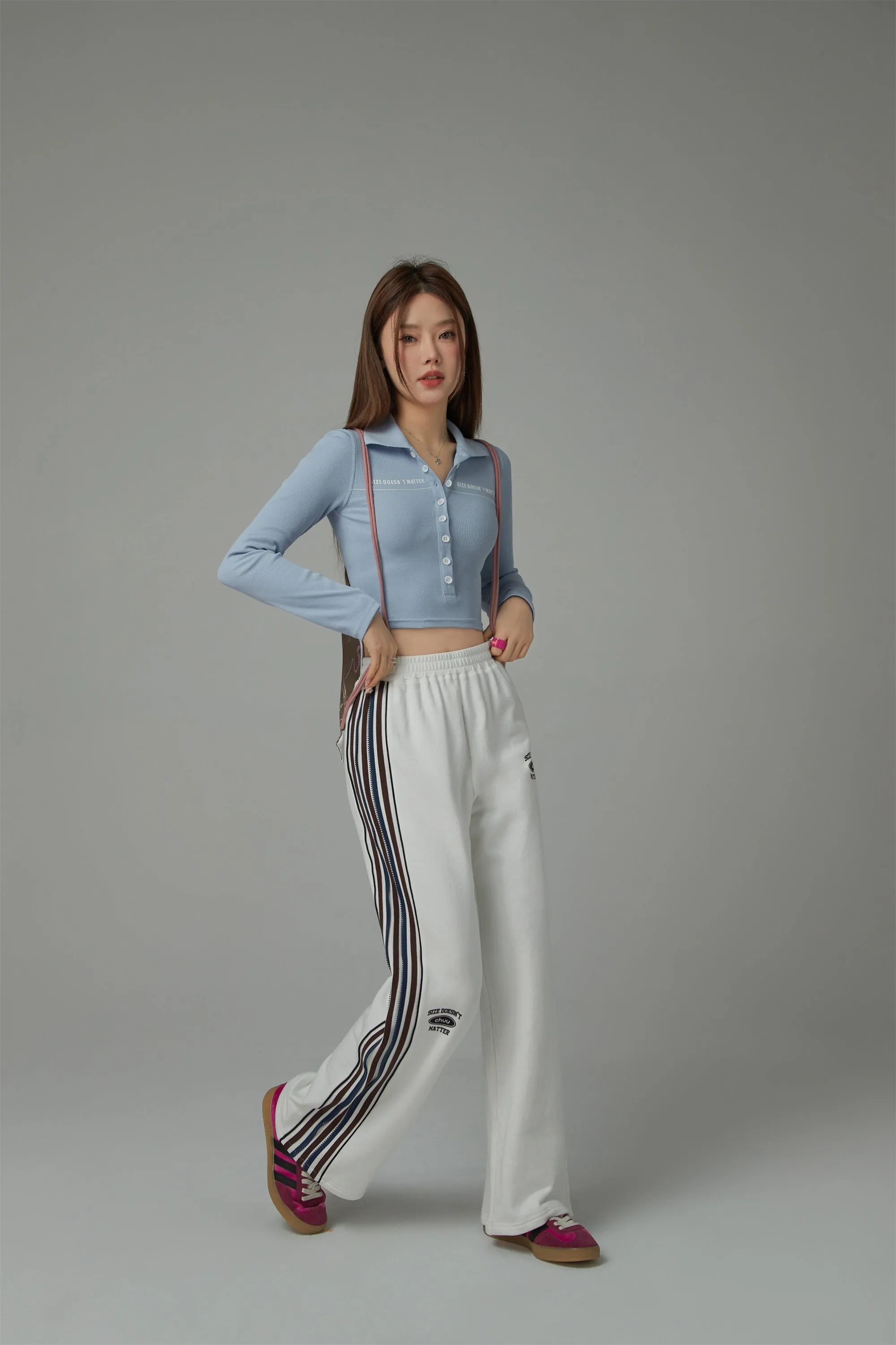 Size Doesnt Matter Collar Button Cropped T-Shirt