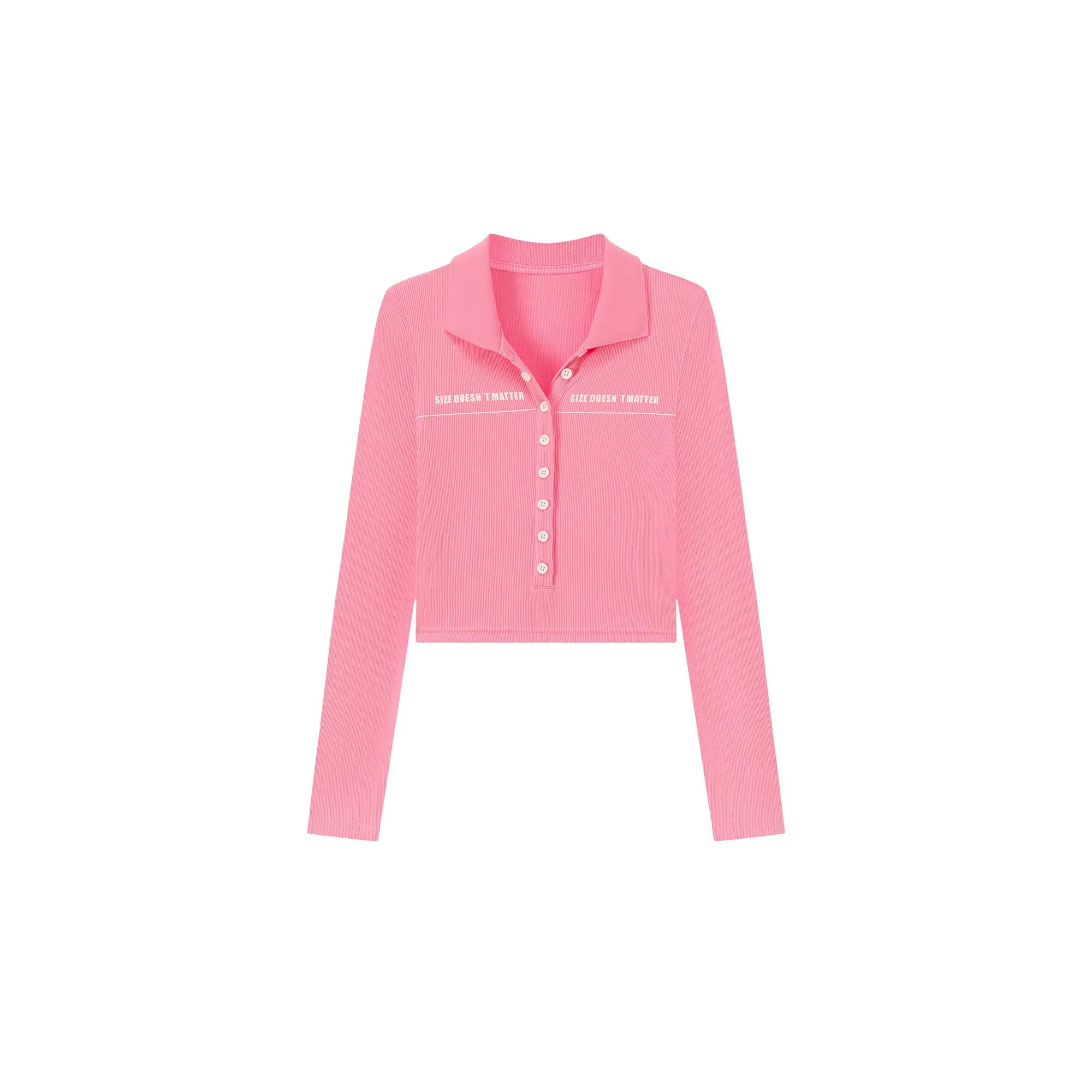 Size Doesnt Matter Collar Button Cropped T-Shirt