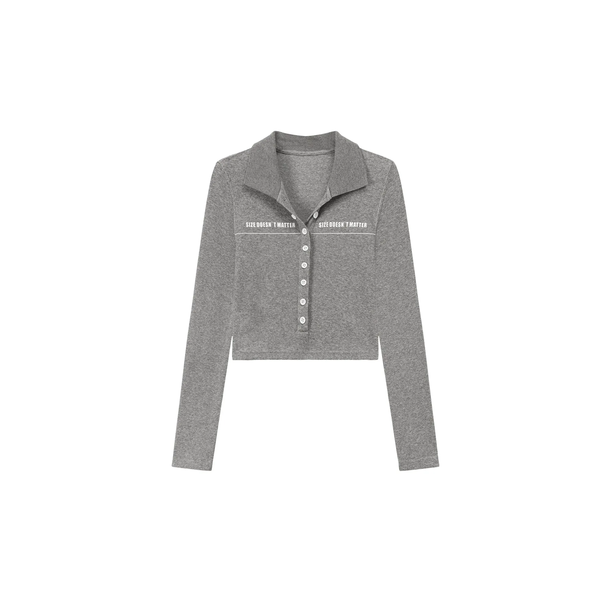 Size Doesnt Matter Collar Button Cropped T-Shirt