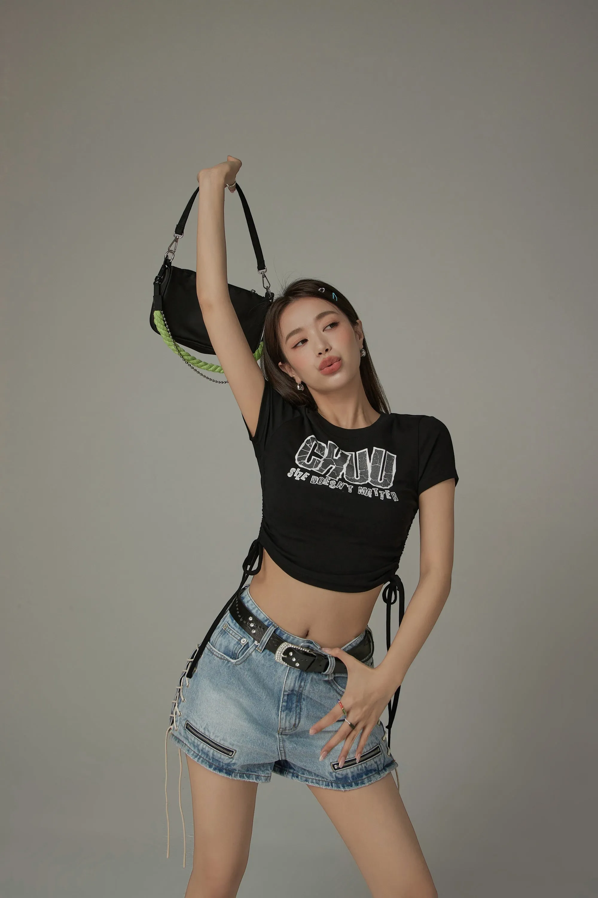 Size Doesnt Matter Side String Cropped T-Shirt