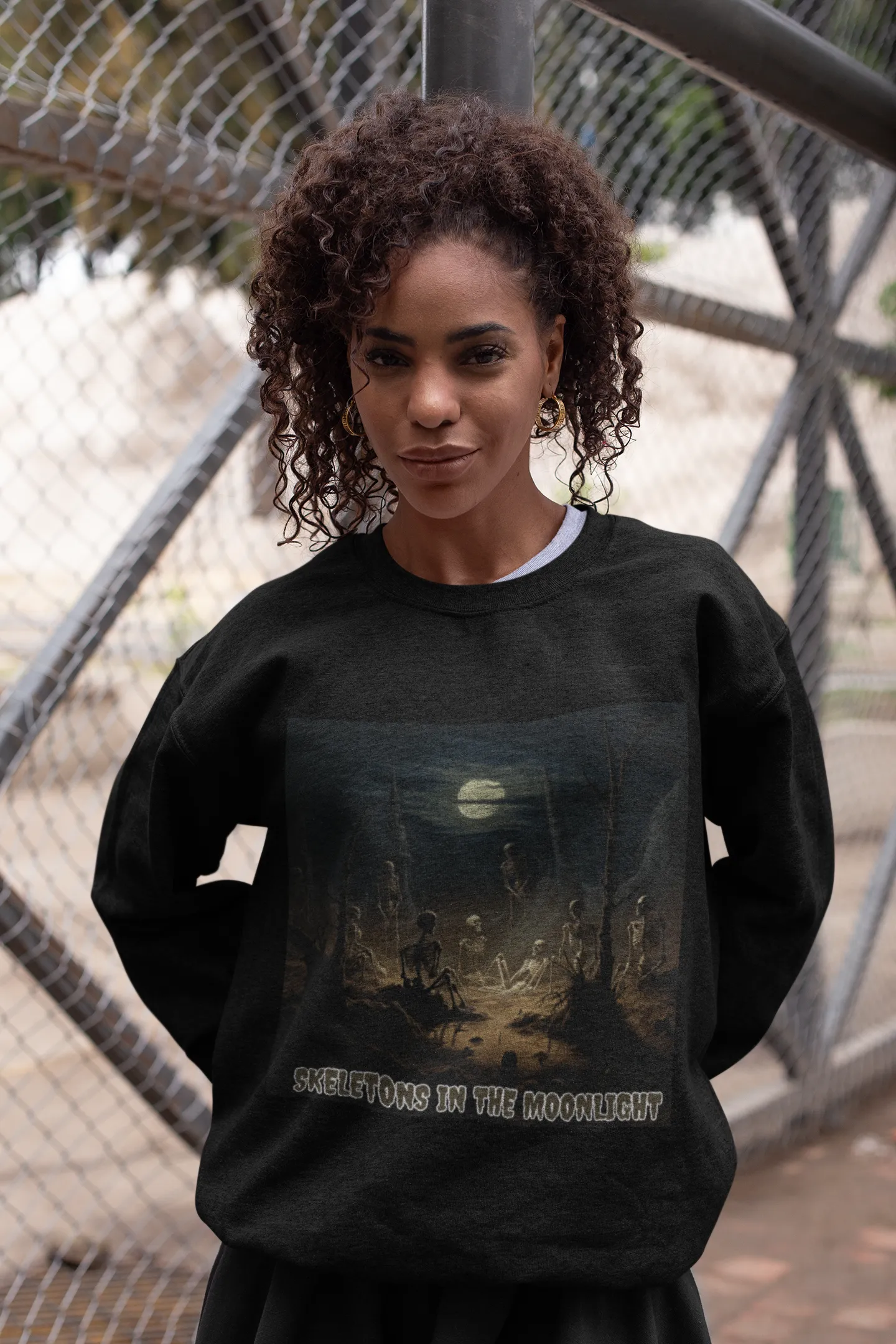 Skeletons in the Moonlight, Retro Sweatshirt, Cute Sweatshirt, Halloween Sweatshirt, Womens' Halloween, Spooky Sweatshirt, Halloween Party