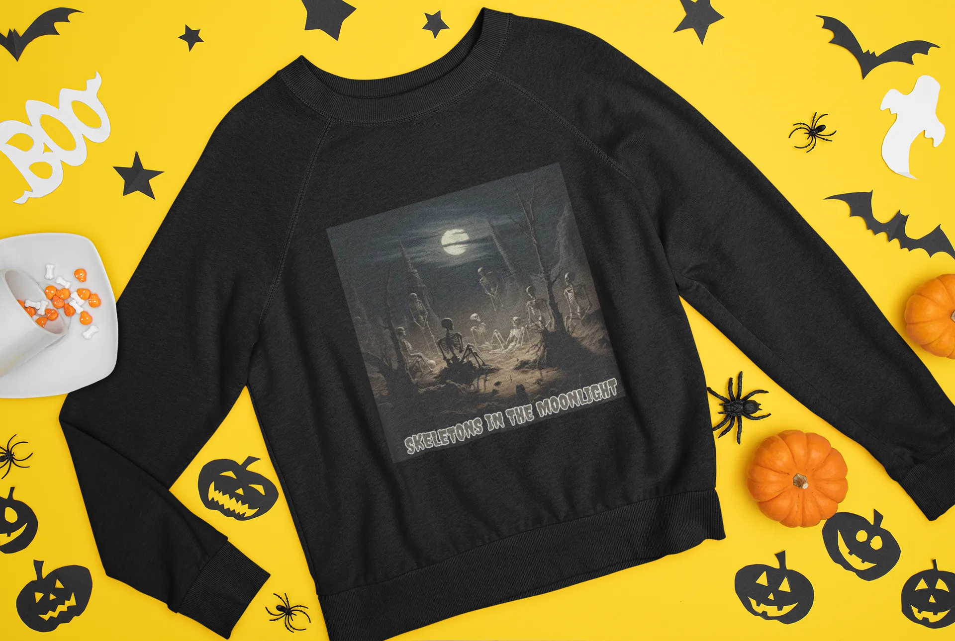 Skeletons in the Moonlight, Retro Sweatshirt, Cute Sweatshirt, Halloween Sweatshirt, Womens' Halloween, Spooky Sweatshirt, Halloween Party