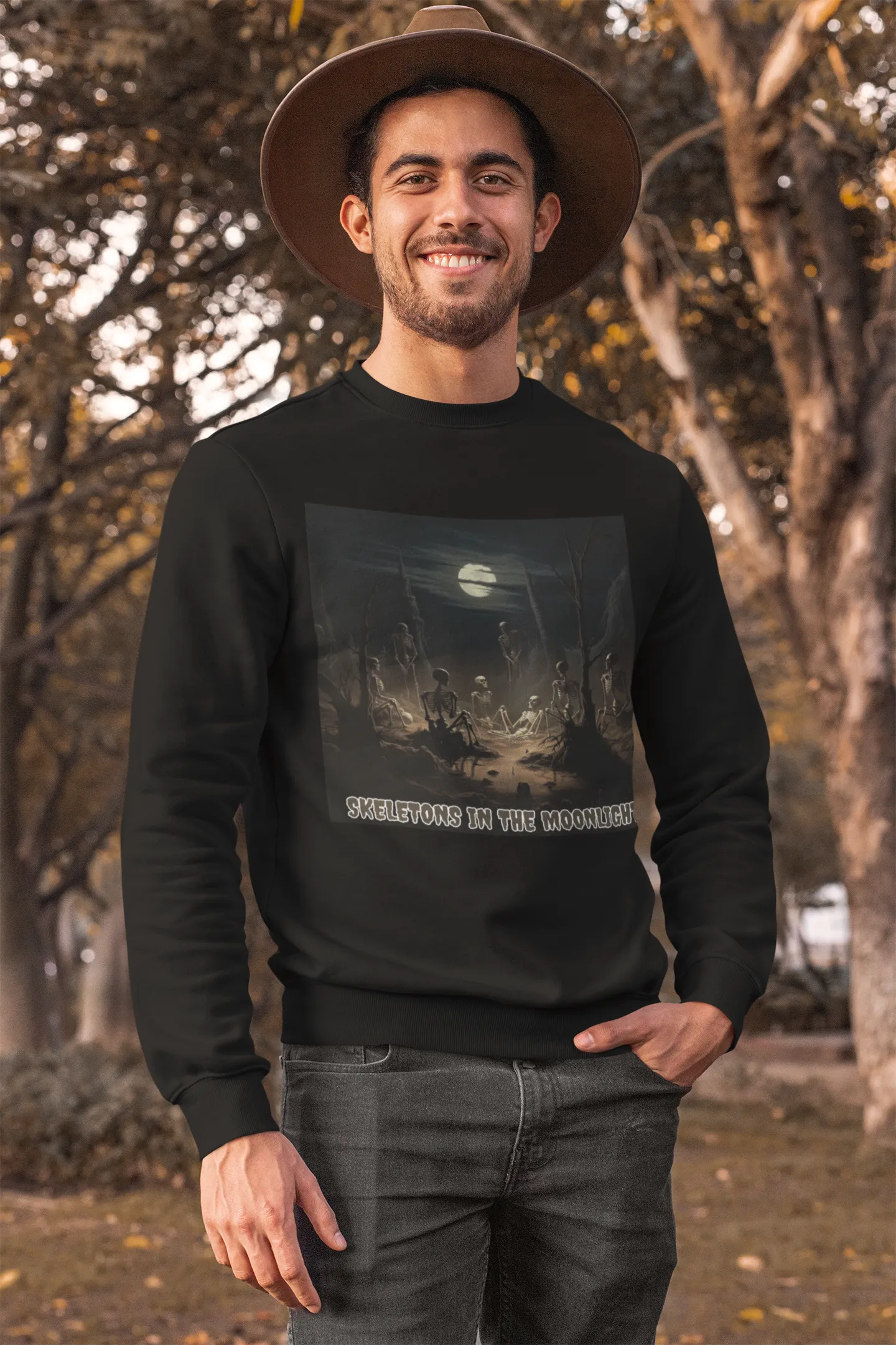 Skeletons in the Moonlight, Retro Sweatshirt, Cute Sweatshirt, Halloween Sweatshirt, Womens' Halloween, Spooky Sweatshirt, Halloween Party