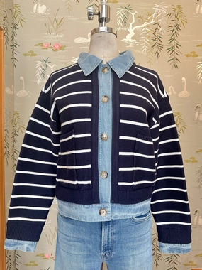 Stylish Staple Garment Dye Process Dani Striped Cardigan