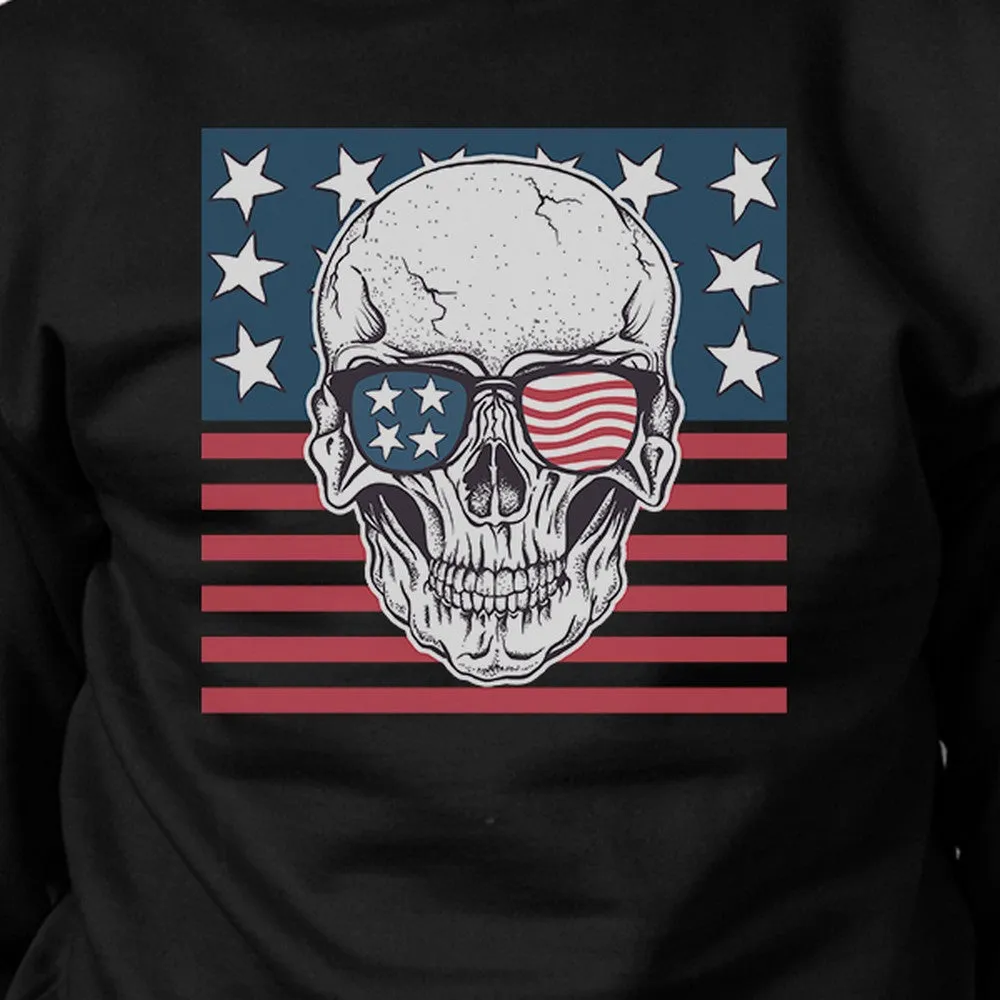 Skull American Flag Unisex Black Sweatshirt Round Neck Pullover