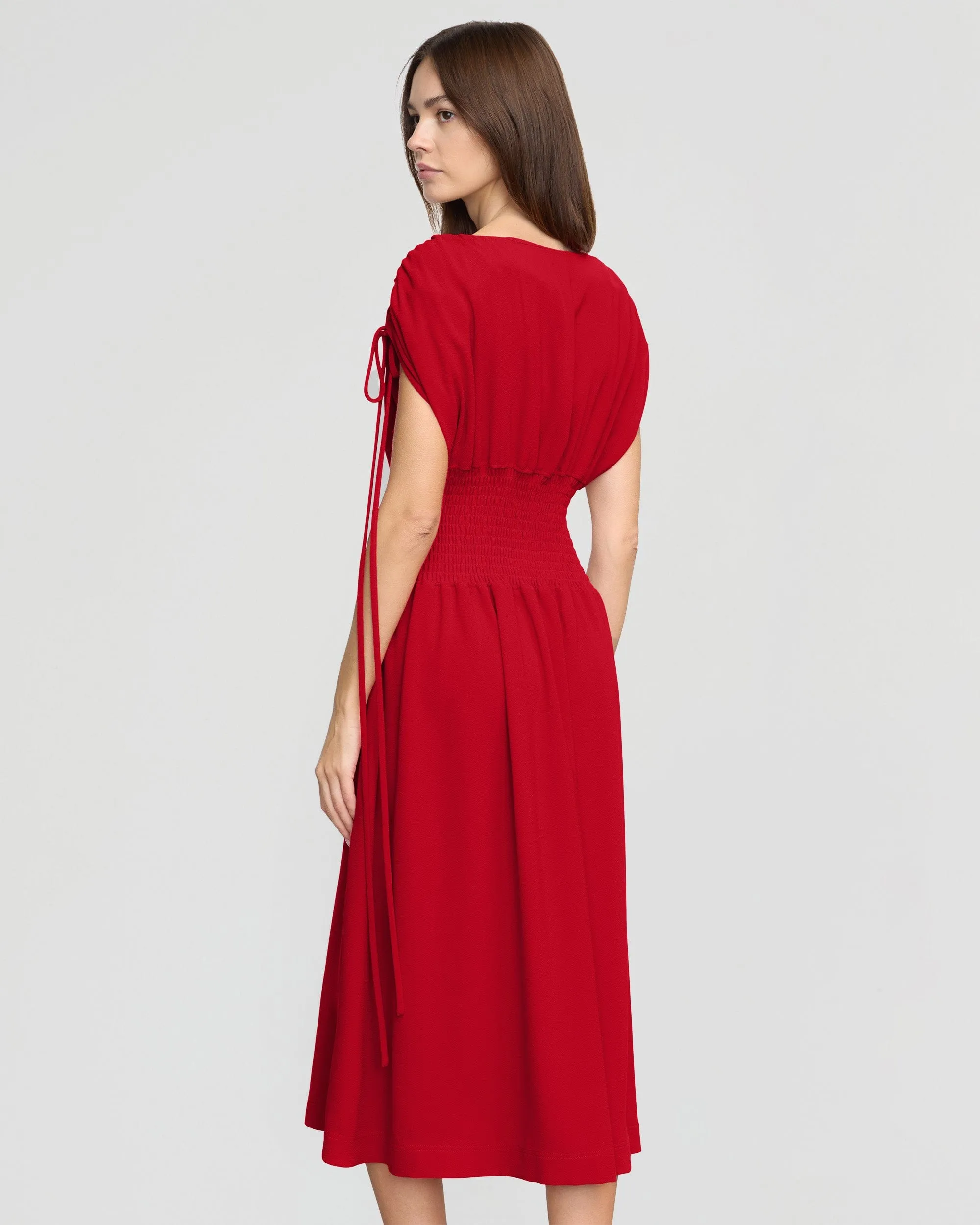 Ayumi Gathered-Shoulder Dress Fluid movement