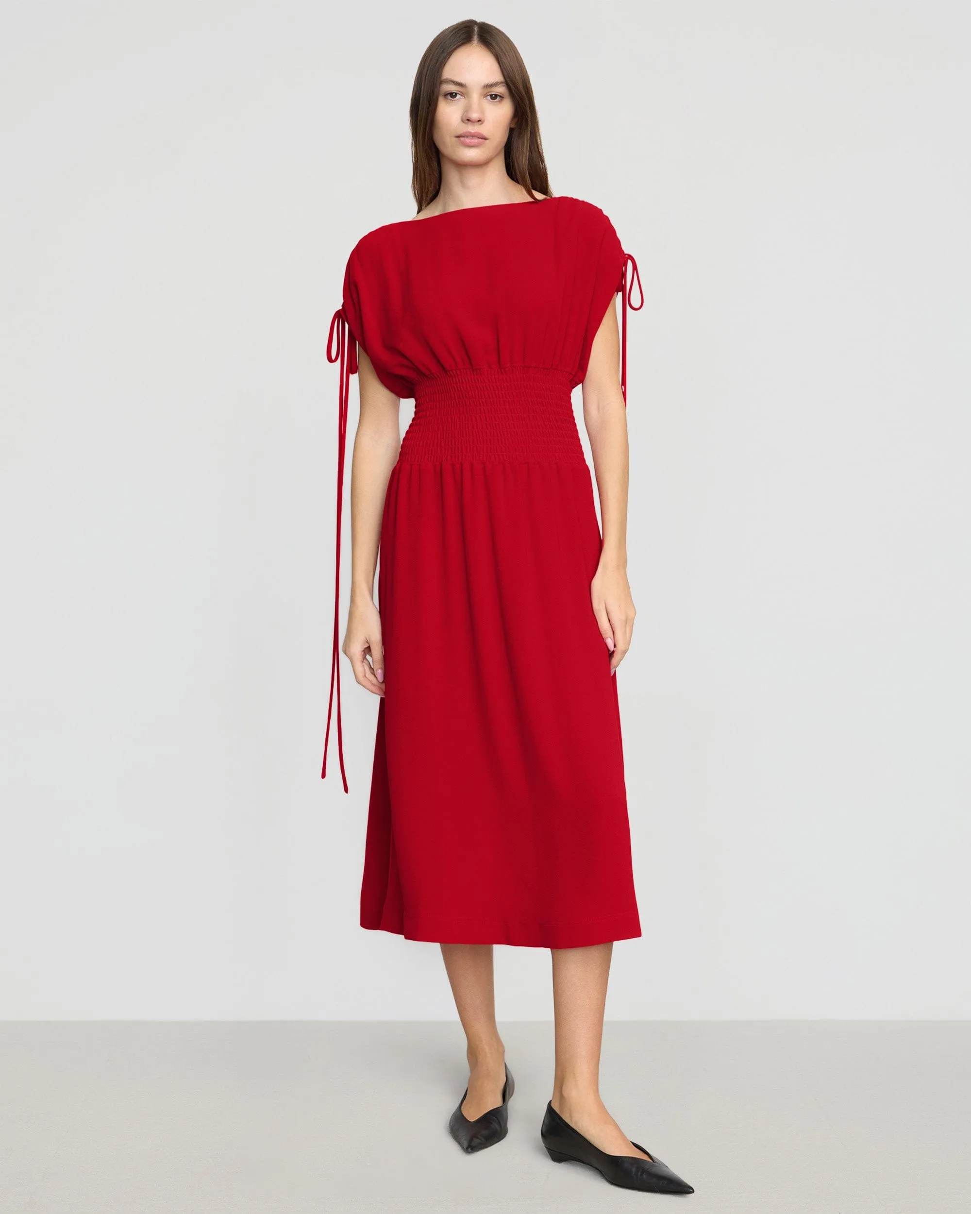 Ayumi Gathered-Shoulder Dress Versatile occasion dress