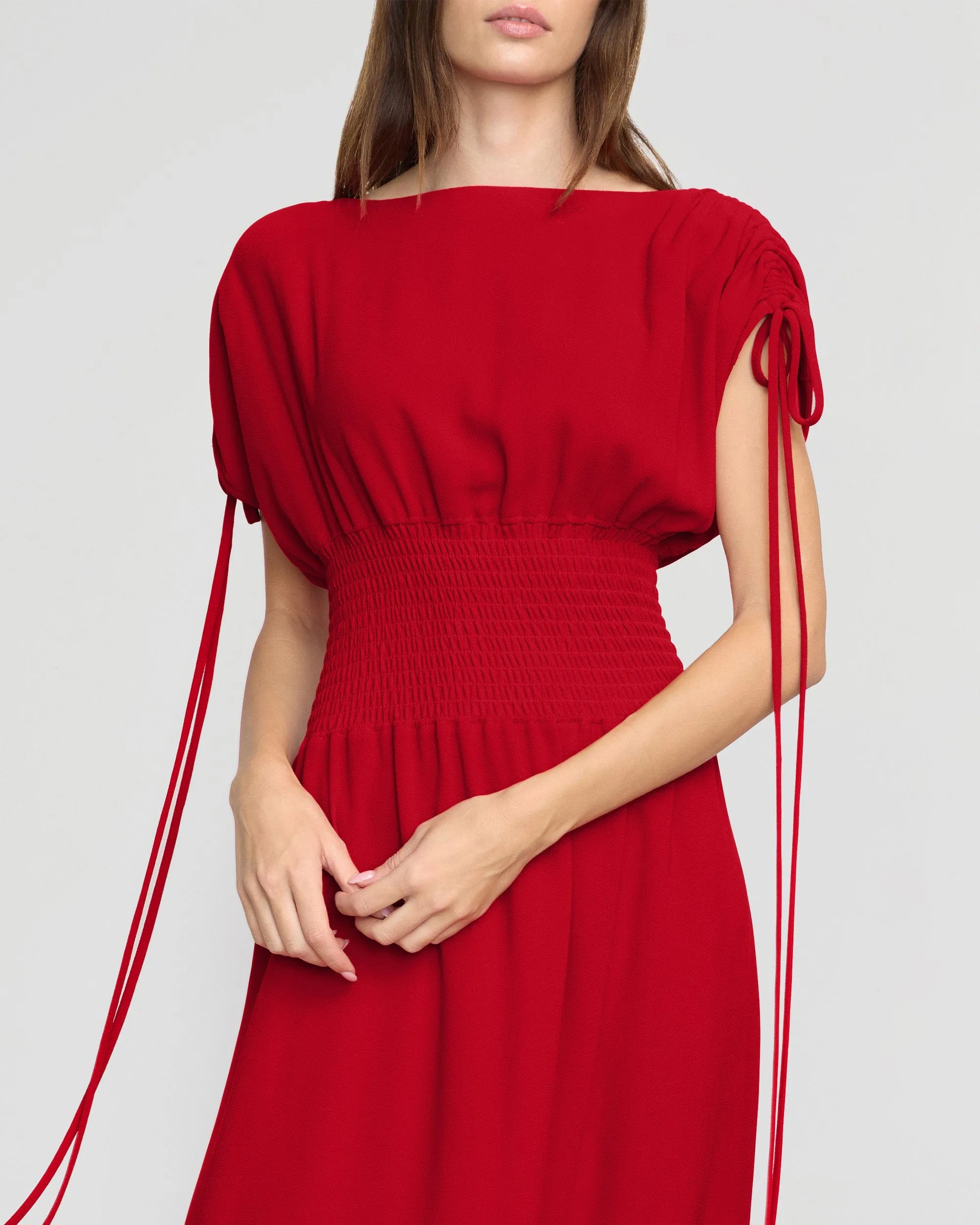 Layered-Look Soft Shape Ayumi Gathered-Shoulder Dress
