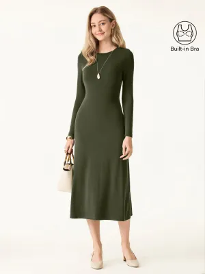 Essential Round Neck Long Sleeve Midi Brami Dress Feminine Energy