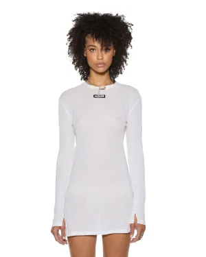 CRAWFORD LS MINI DRESS WHITE Subtle Finish Leg-Lengthening