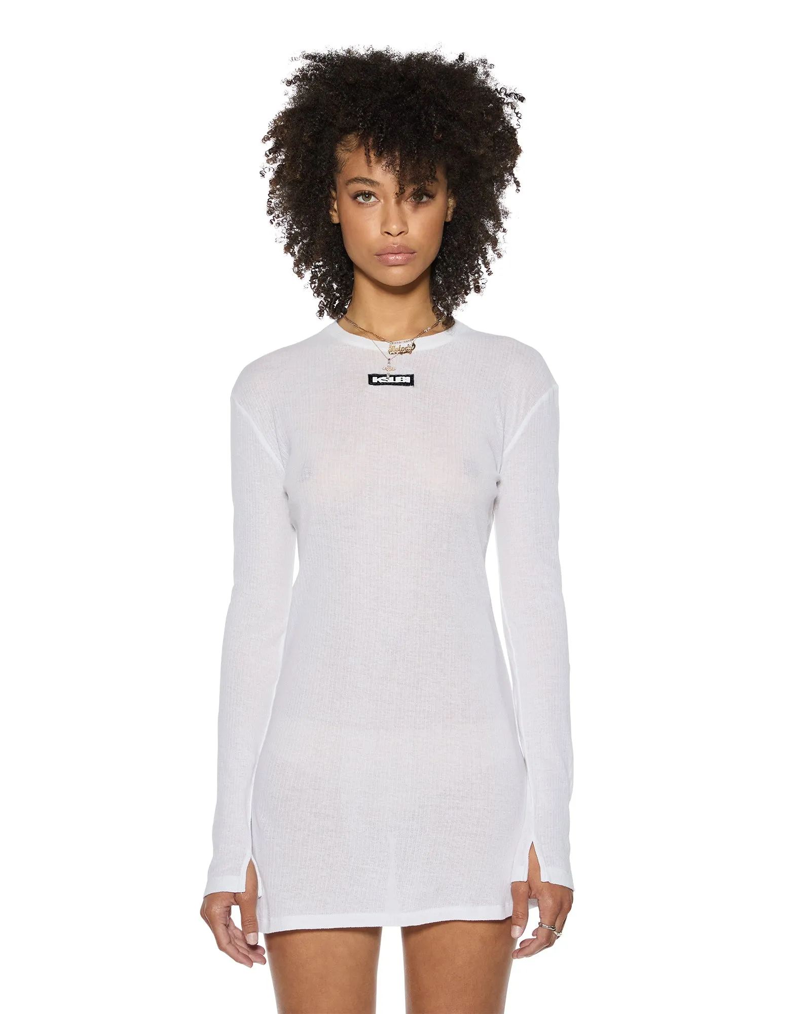 CRAWFORD LS MINI DRESS WHITE Subtle Finish Leg-Lengthening