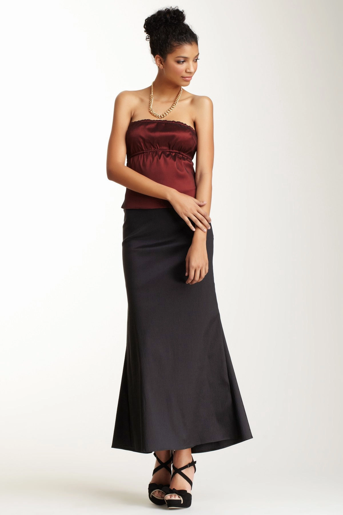 Taffeta Back Rouched Skirt - Black Twist Knot Details