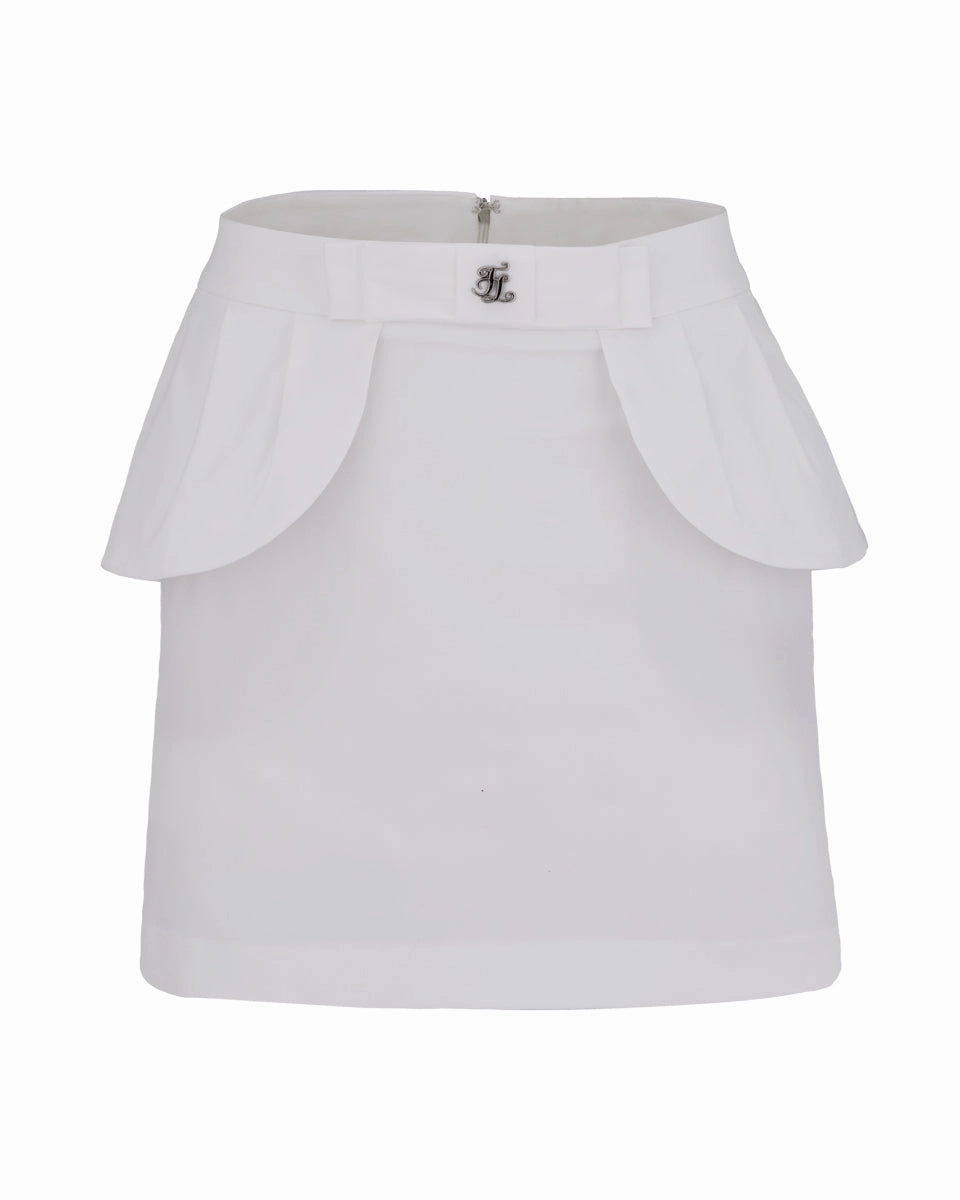 Simple Silhouette FlexibleKneePanels High waist ribbon flap skirt - White