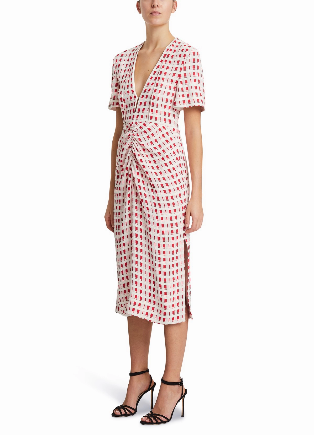 Red Print Jacquard SS Dress Recycled-Material