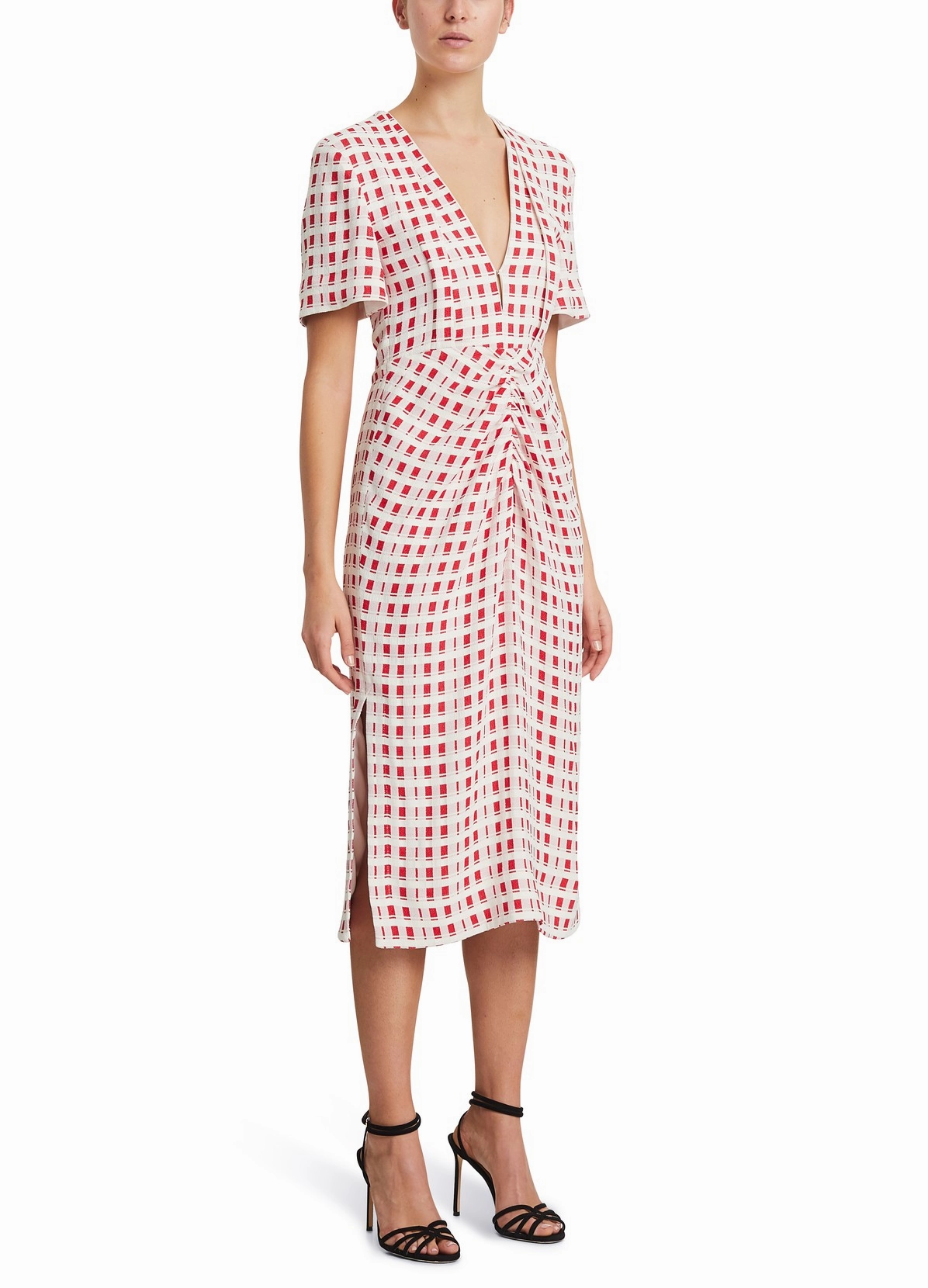 Mini-Length Red Print Jacquard SS Dress