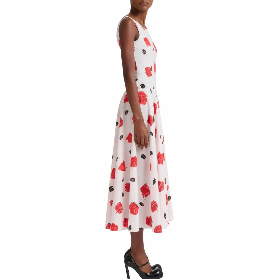 Rose Floral Cotton Poplin Midi Dress Classic Grace