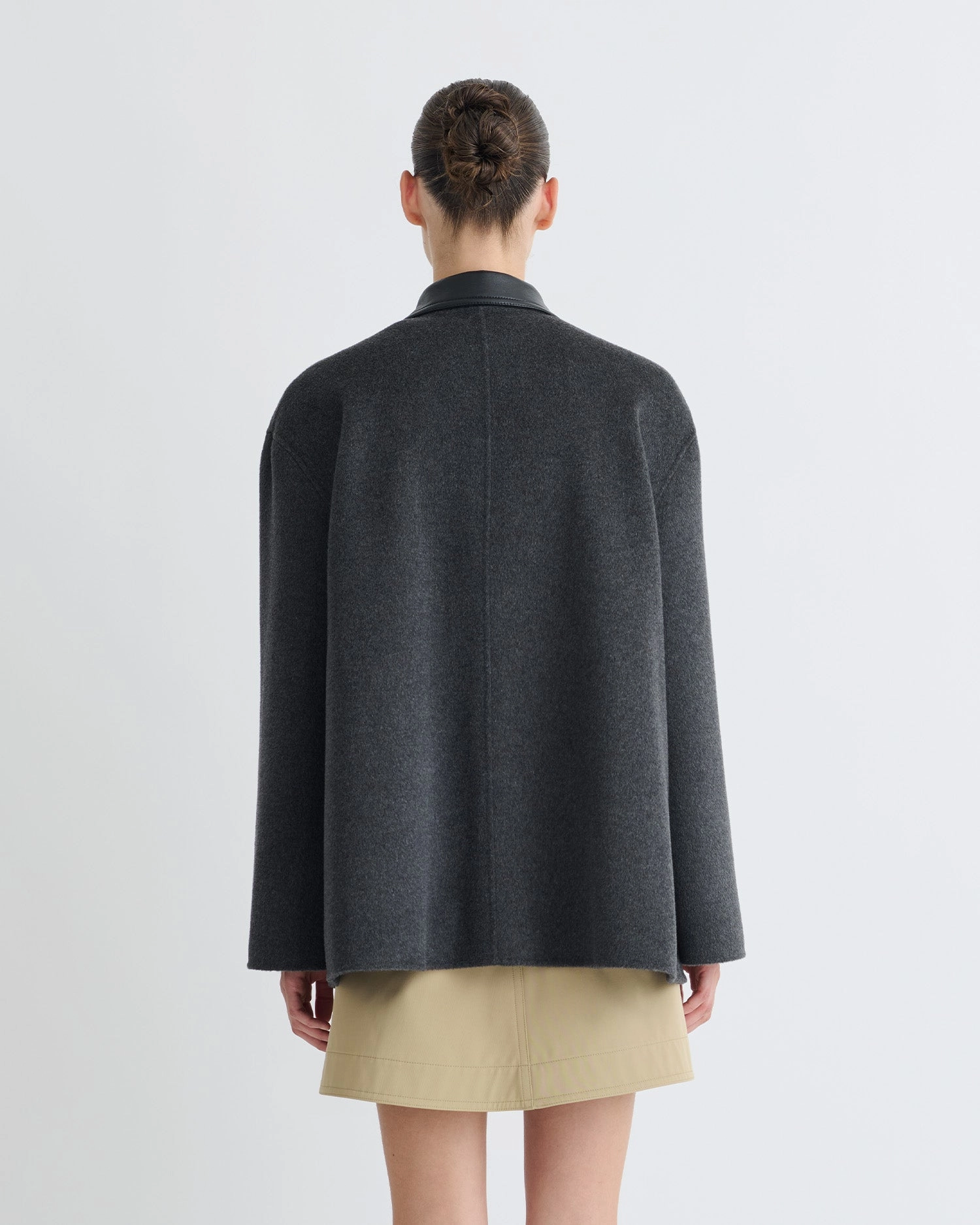 Jada - Double Wool/Regen Leather Jacket - Grey Melange/Black rainy weather Elastic Performance