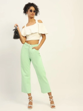 Madame Regular Mid Rise Cotton Green Denim Anywhere Fit