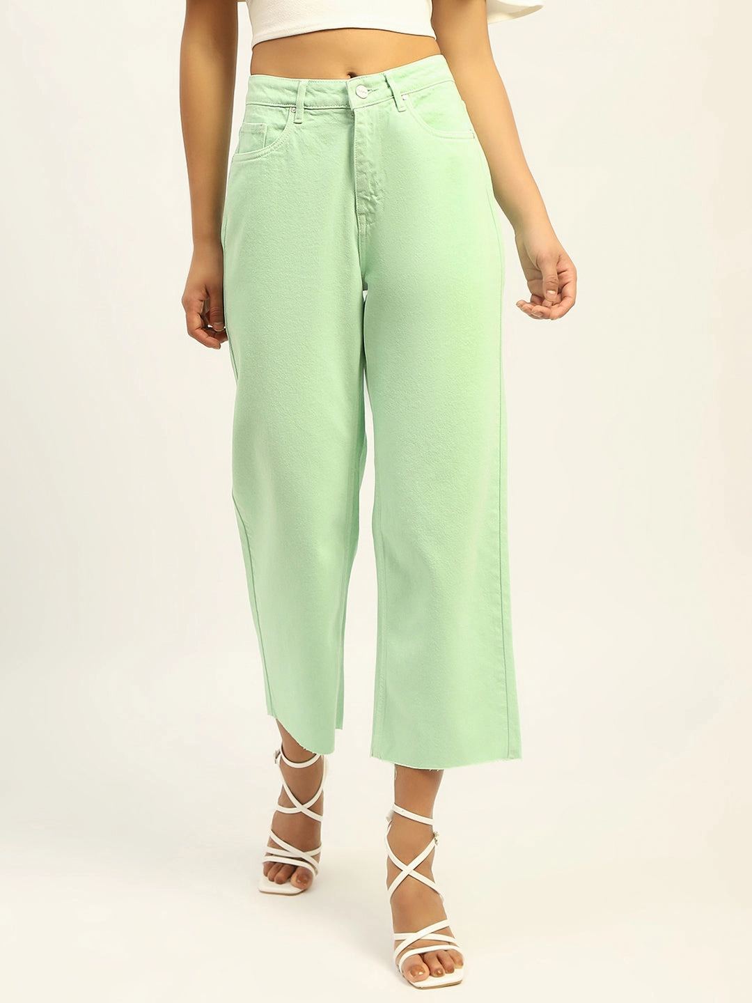 Madame Regular Mid Rise Cotton Green Denim Essential Basics Utility Style