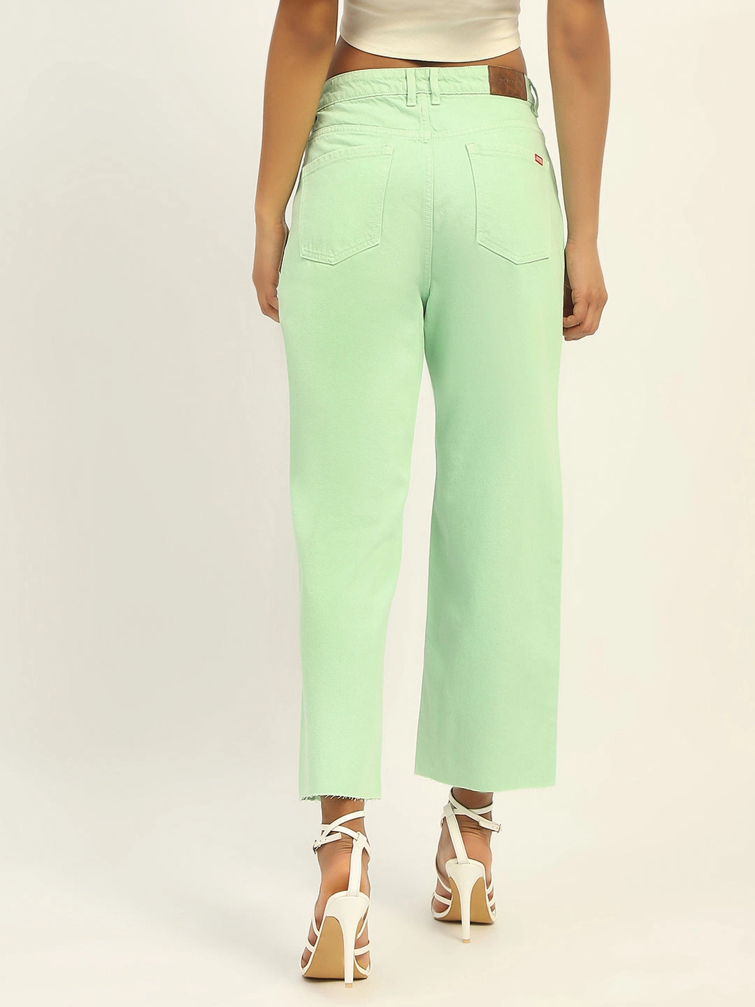 Madame Regular Mid Rise Cotton Green Denim Relaxed Style Neutral Garment Dyed Texture