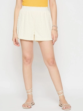Romantic Vibe Madame Elasticated Solid Off White Shorts