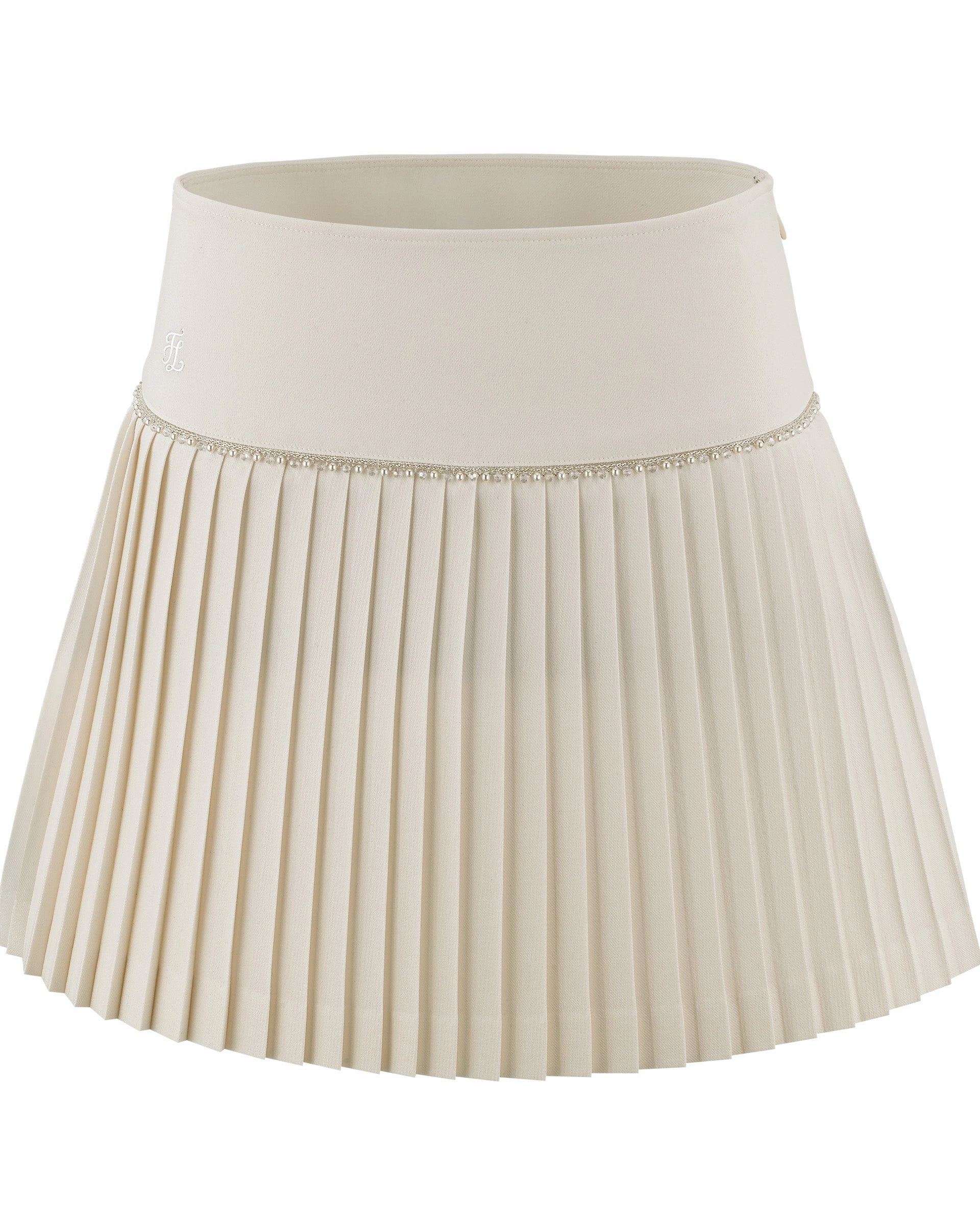 [FL Signature] Pearl & Bead Flare Pleated Skirt - Beige Dance Practice