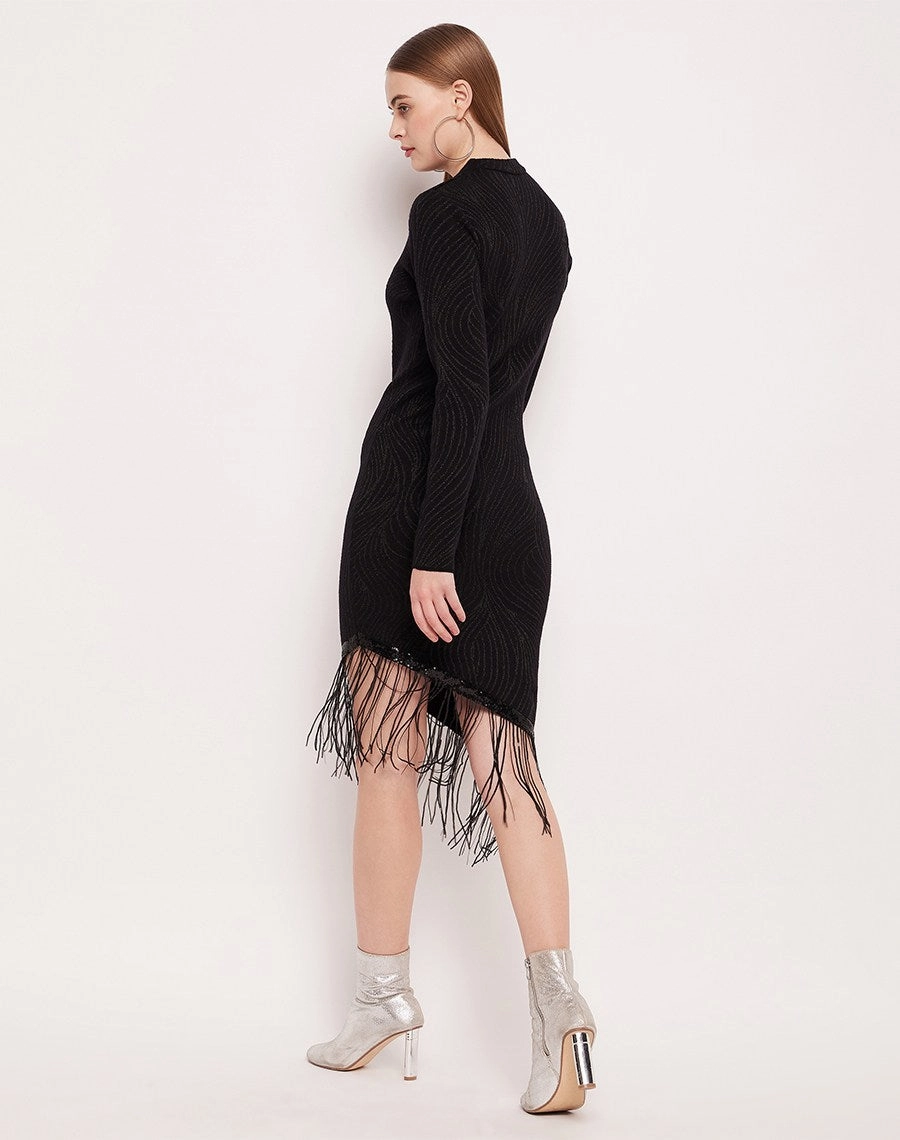 Timeless Cut Madame Fringed Hem Abstract Print Bodycon Dress