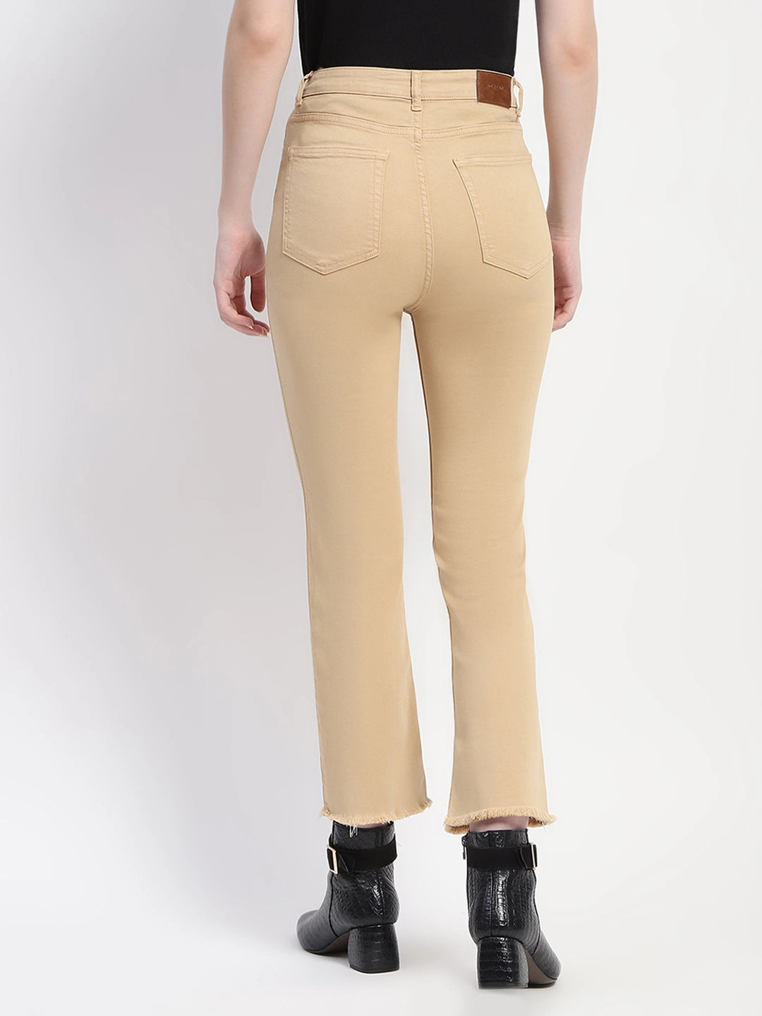 Daily Clothing Madame Frayed Hem Flared Beige Denim