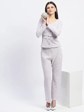 Madame Knitted Buttoned and Belted Top and Bottom Lavender Co-ord Set Season Ready