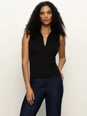 sporty wear sporty and comfortable Sleeveless Zip Mock Top Black