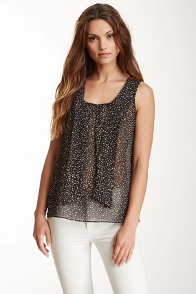 AllDayComfort Easy Fit Sleeveless Scarf Neckline Top - Black / White Dot