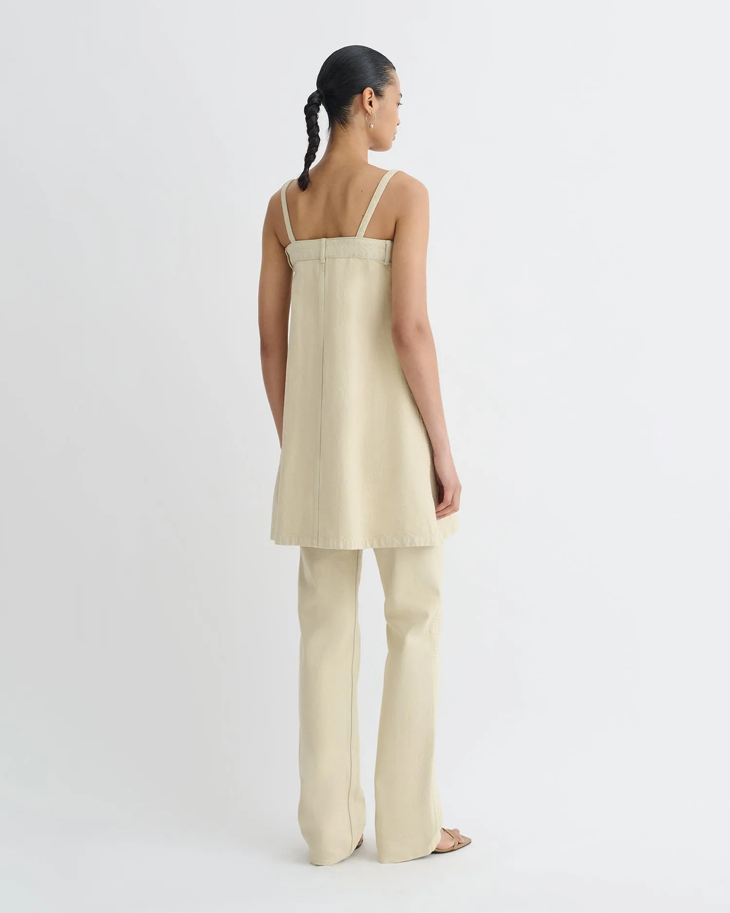 Lidwina - Denim Mini Dress - Beige Adjustable Belt Loops