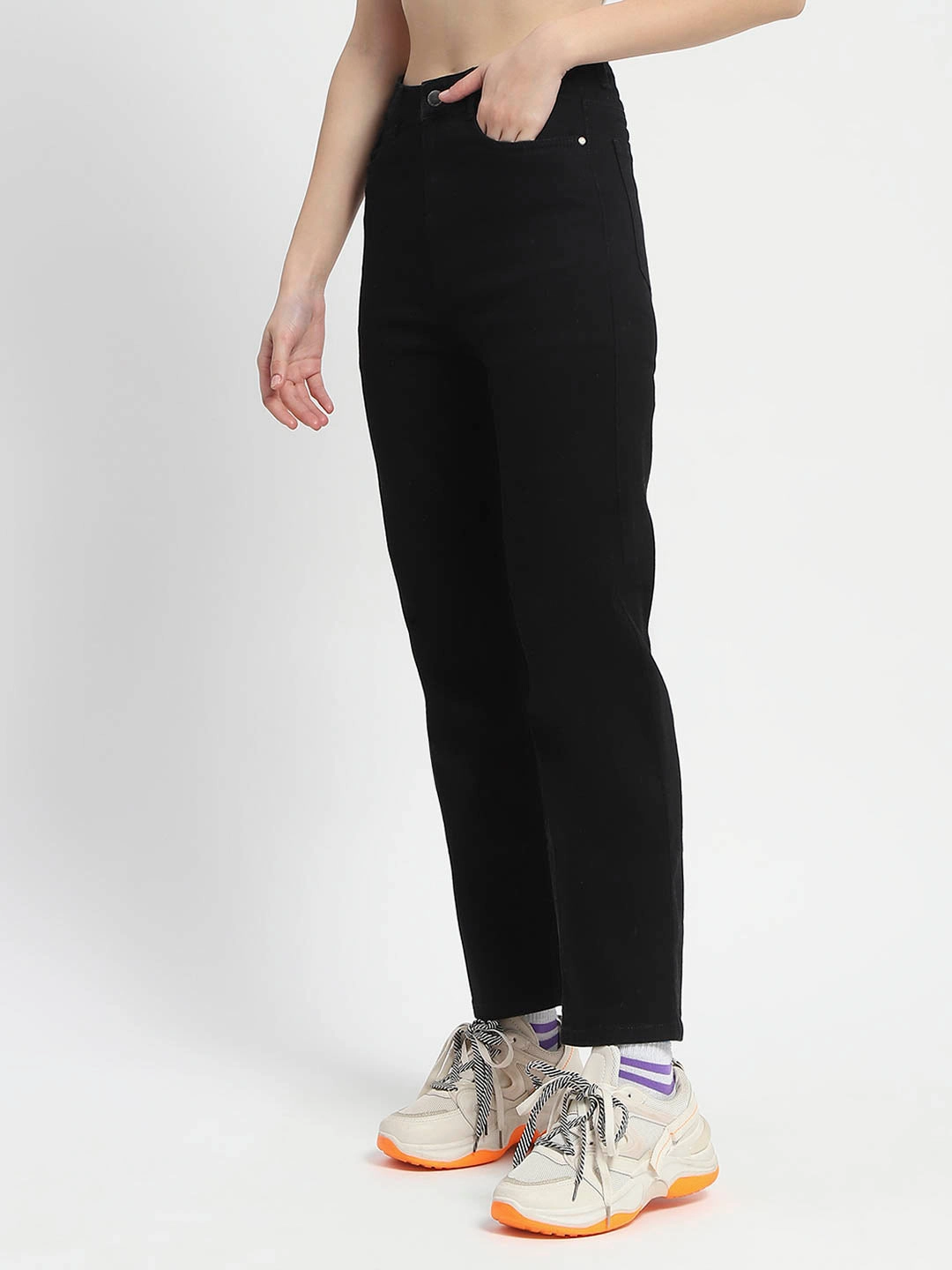 Madame Cotton Blend Straight Fit Black Jeans Work Ready Lightweight Textured